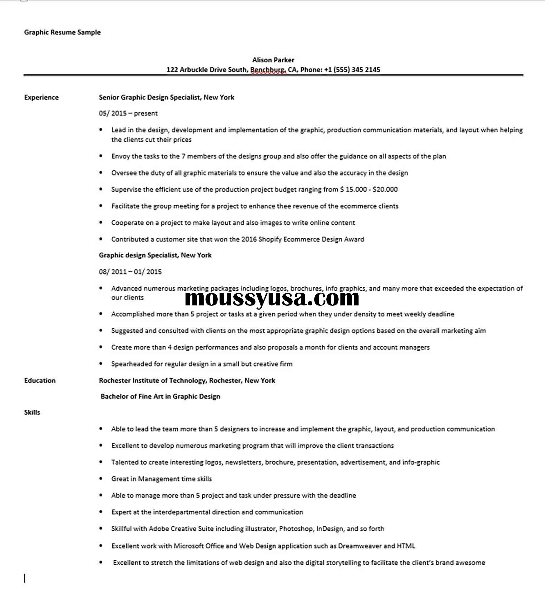 Graphic Resume Sample