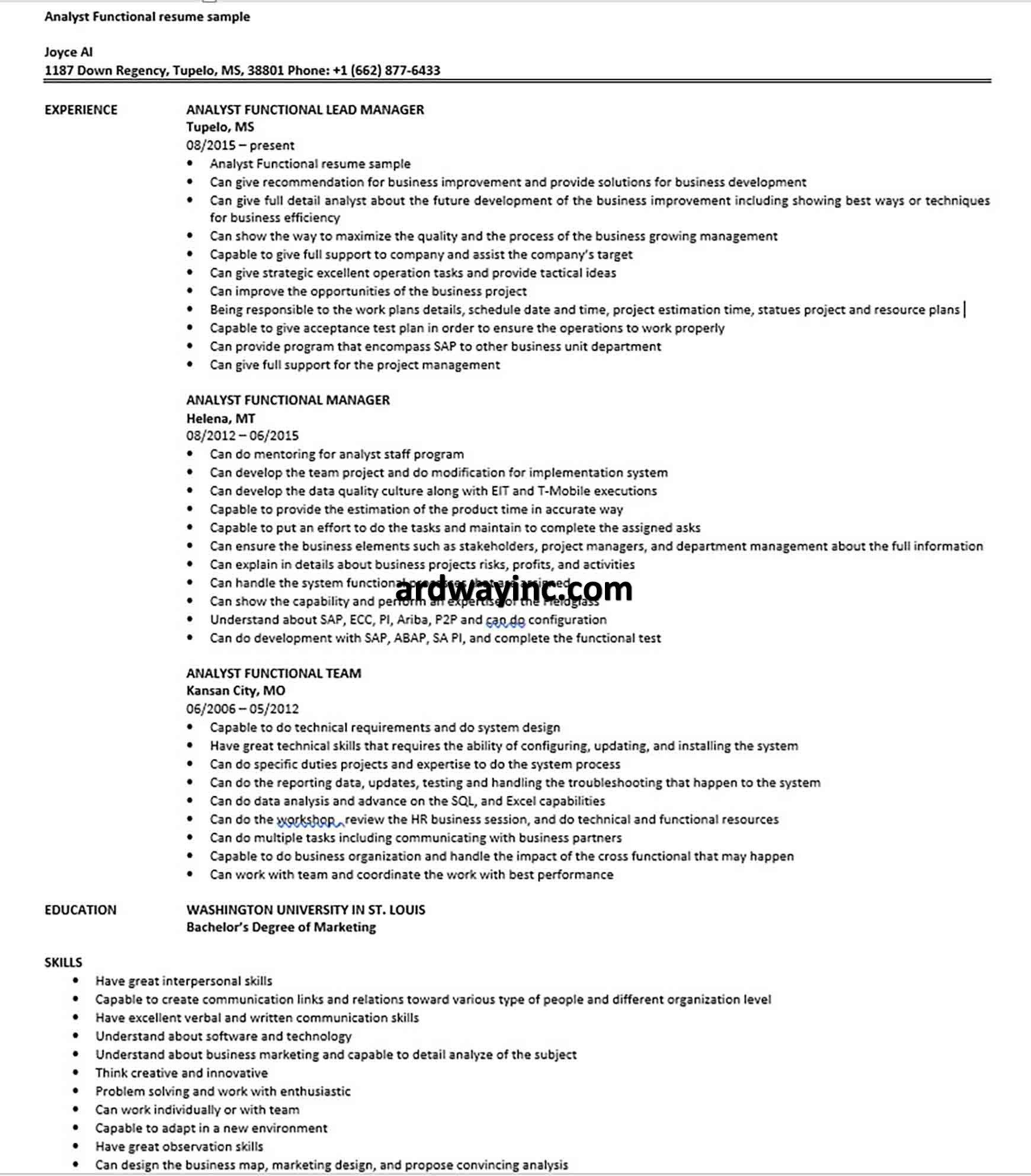 Analyst Functional resume sample