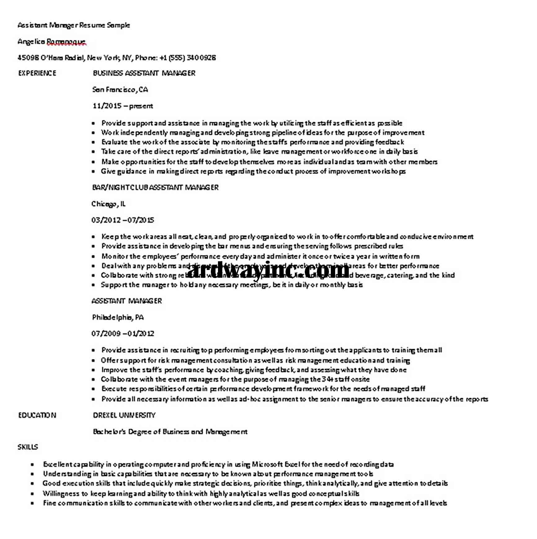 Assistant Manager Resume Sample 1