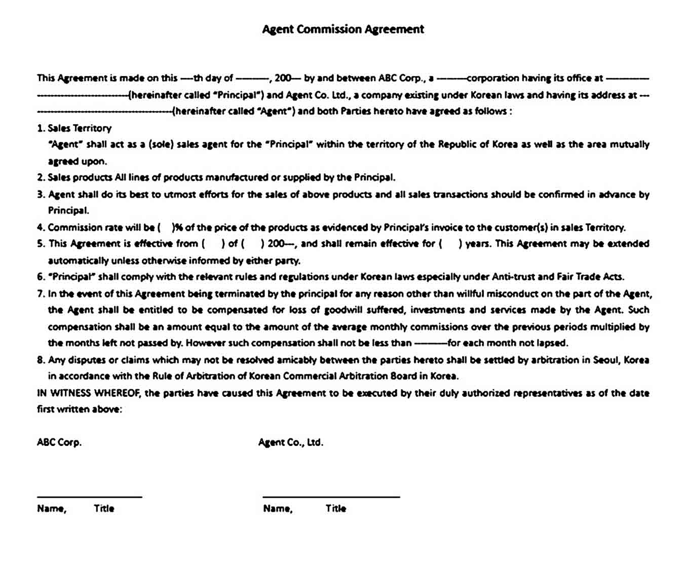 Agent Commission Agreement