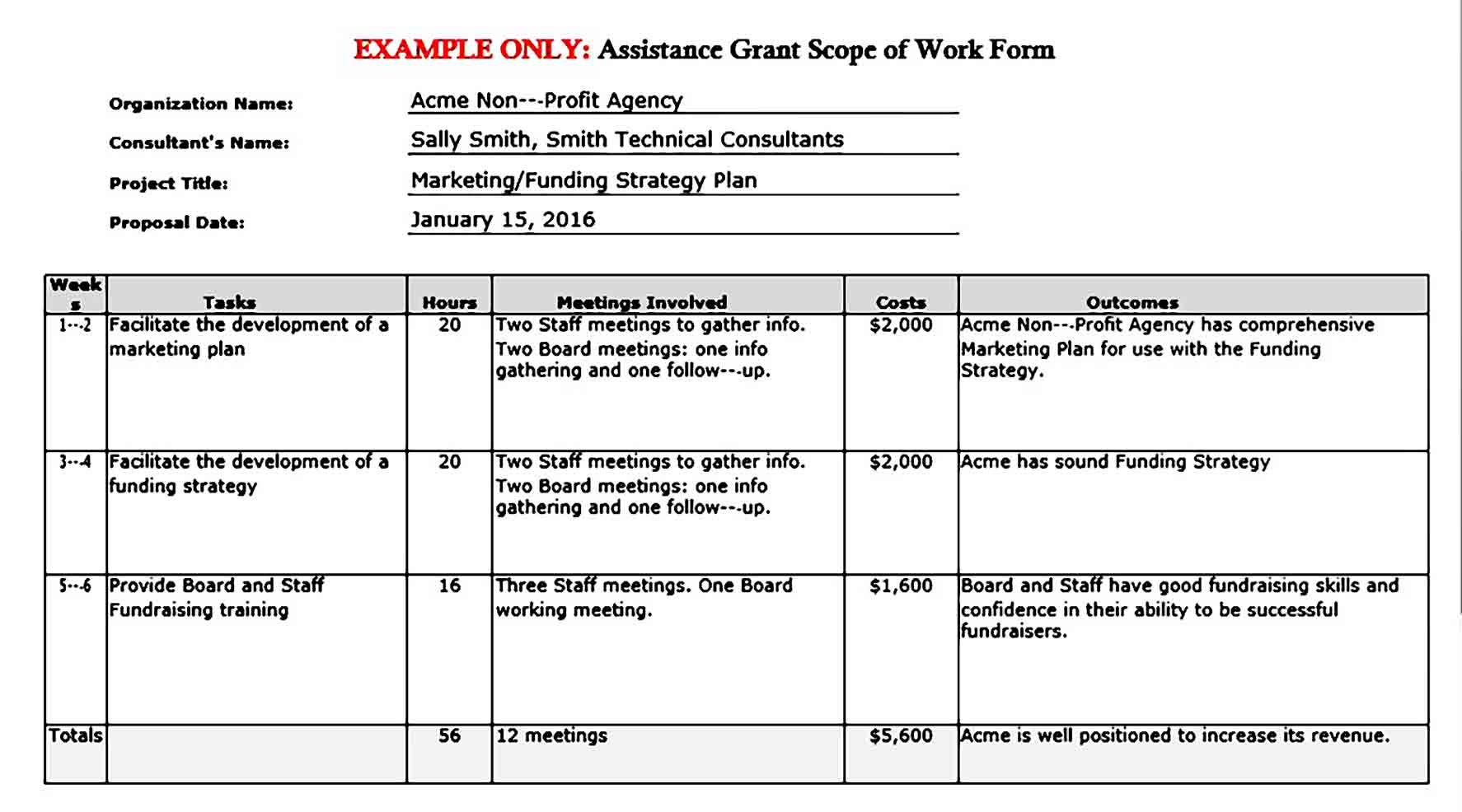 Assistance Grant Example Project Scope of Work Form