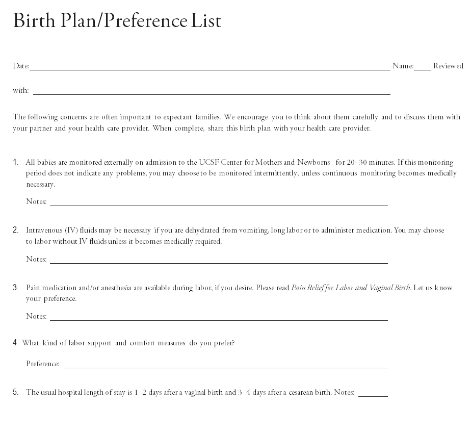 Birth Plan Template 41