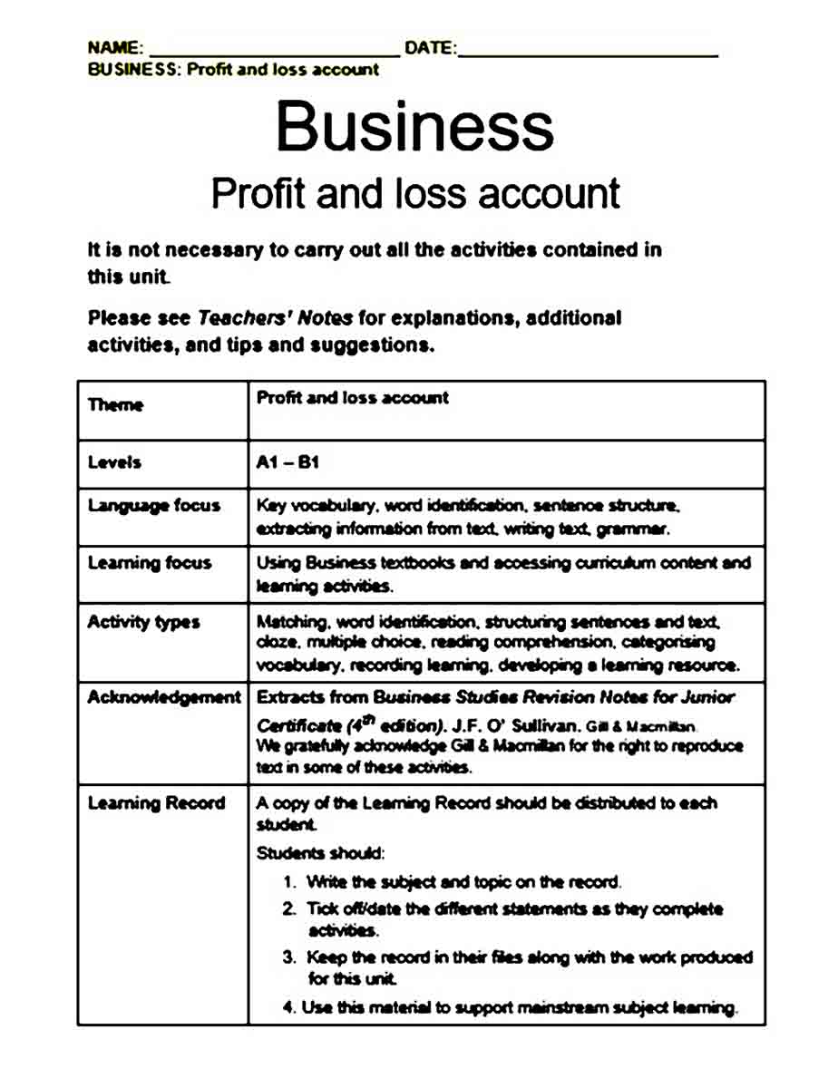 Business Profit and Loss templates