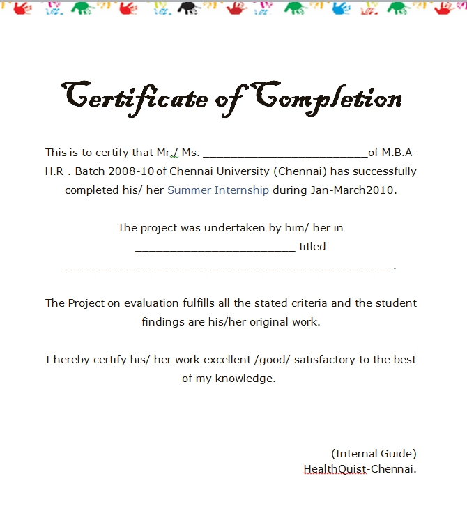 Certificate of Completion Template 09