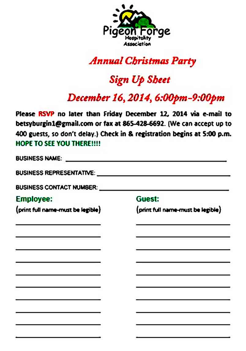 Christmas Party Sign Up Sheet in