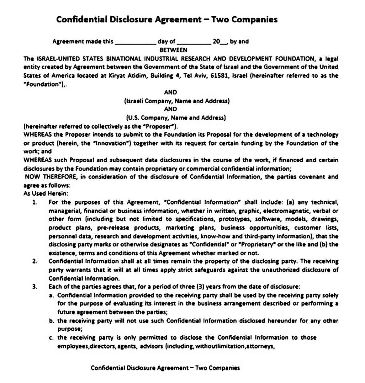 Confidential Disclosure Business Agreement Between Two Parties