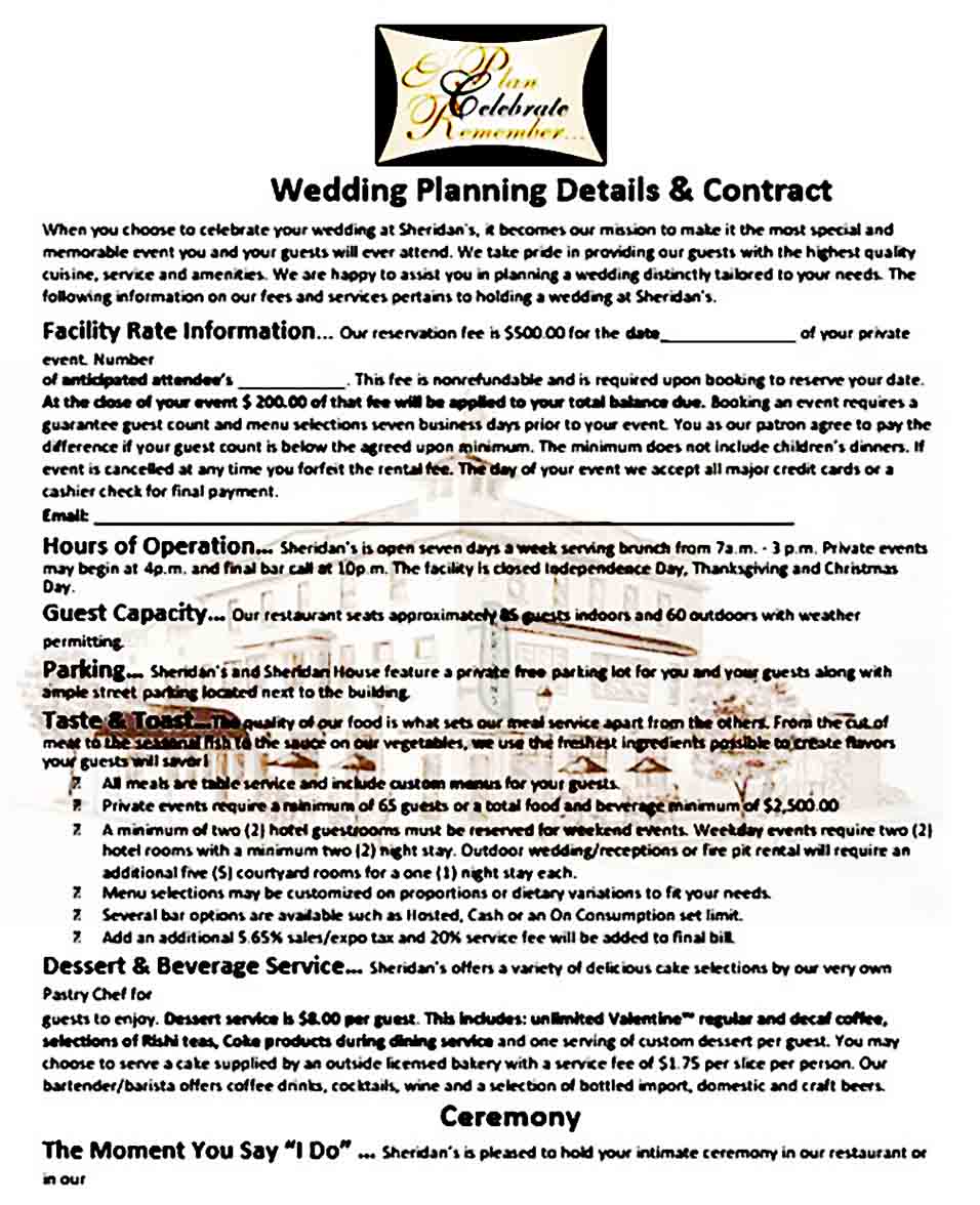 Detailed Wedding Planning Contract templates