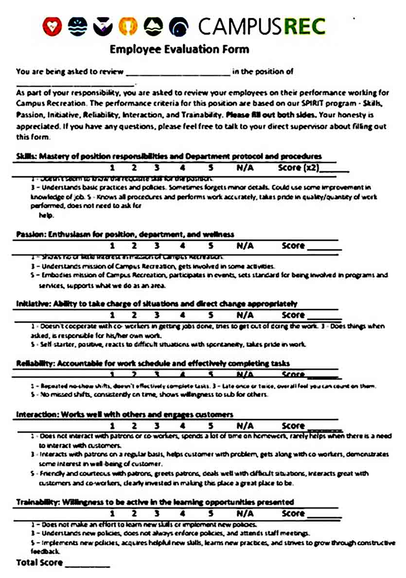 Employee Work Evaluation Form