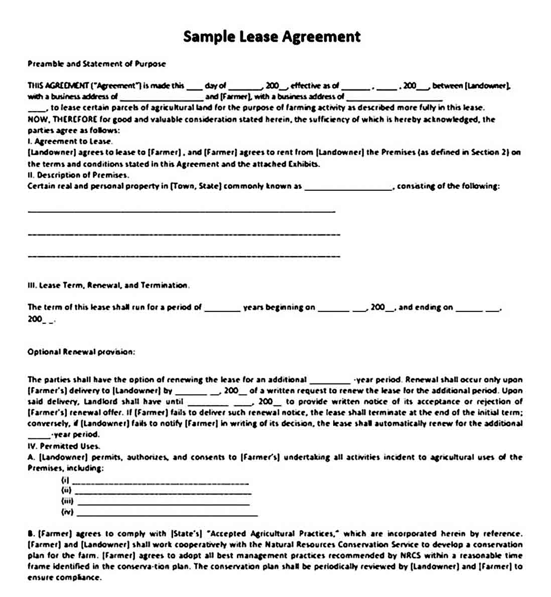 Land Lease Agreement Sample