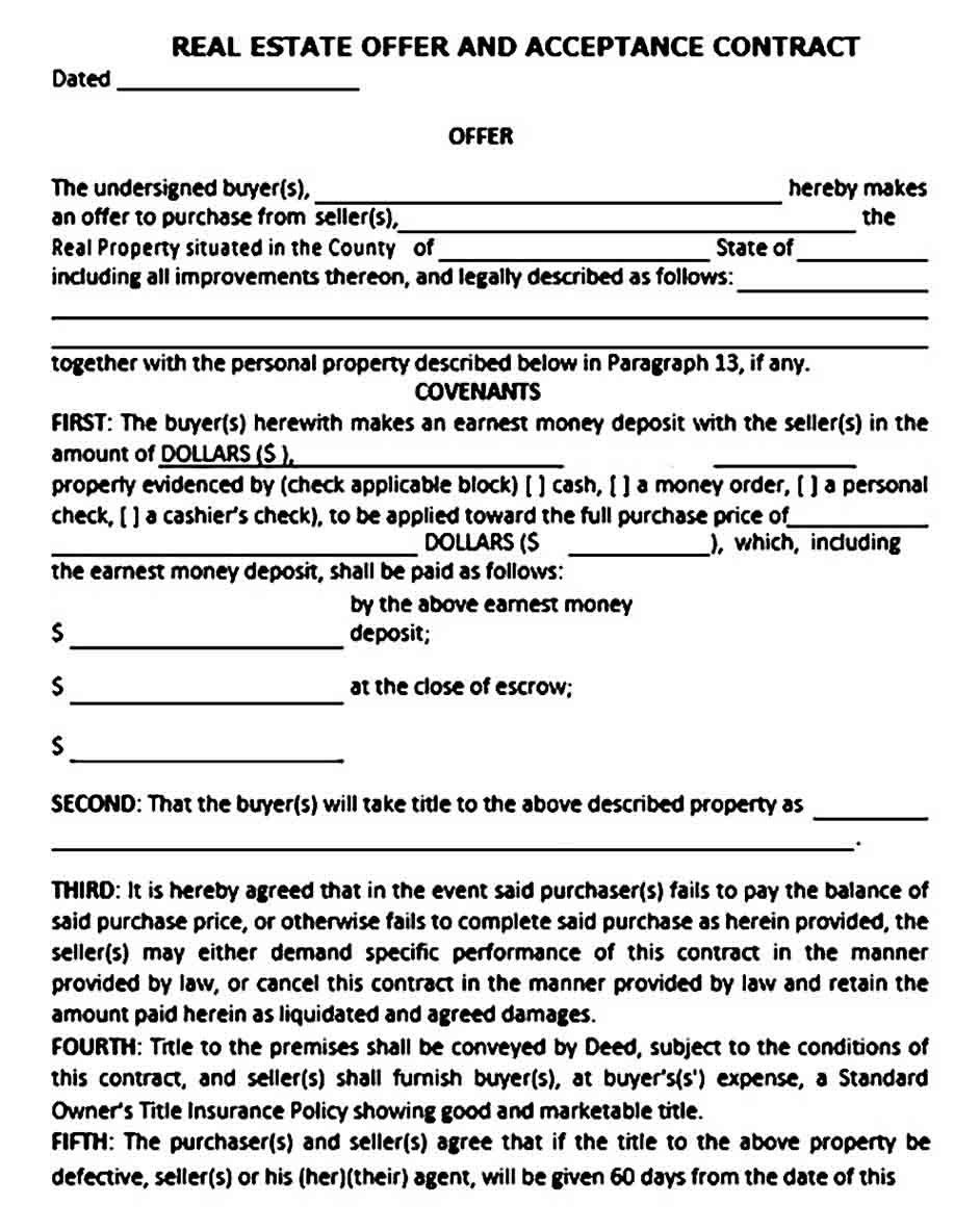 Offer to Purchase Real Estate Form
