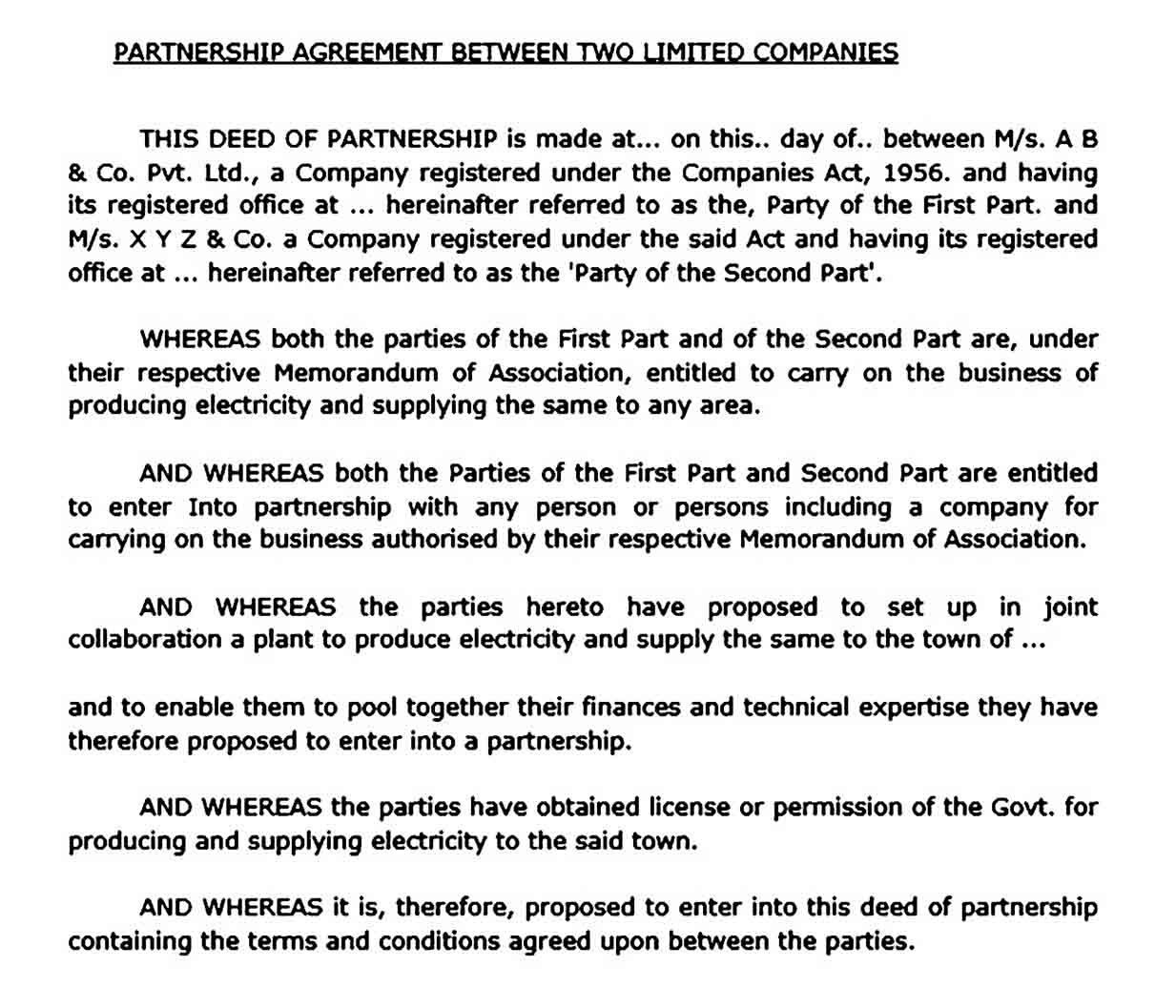 Partnership Business Agreement Between Two Parties