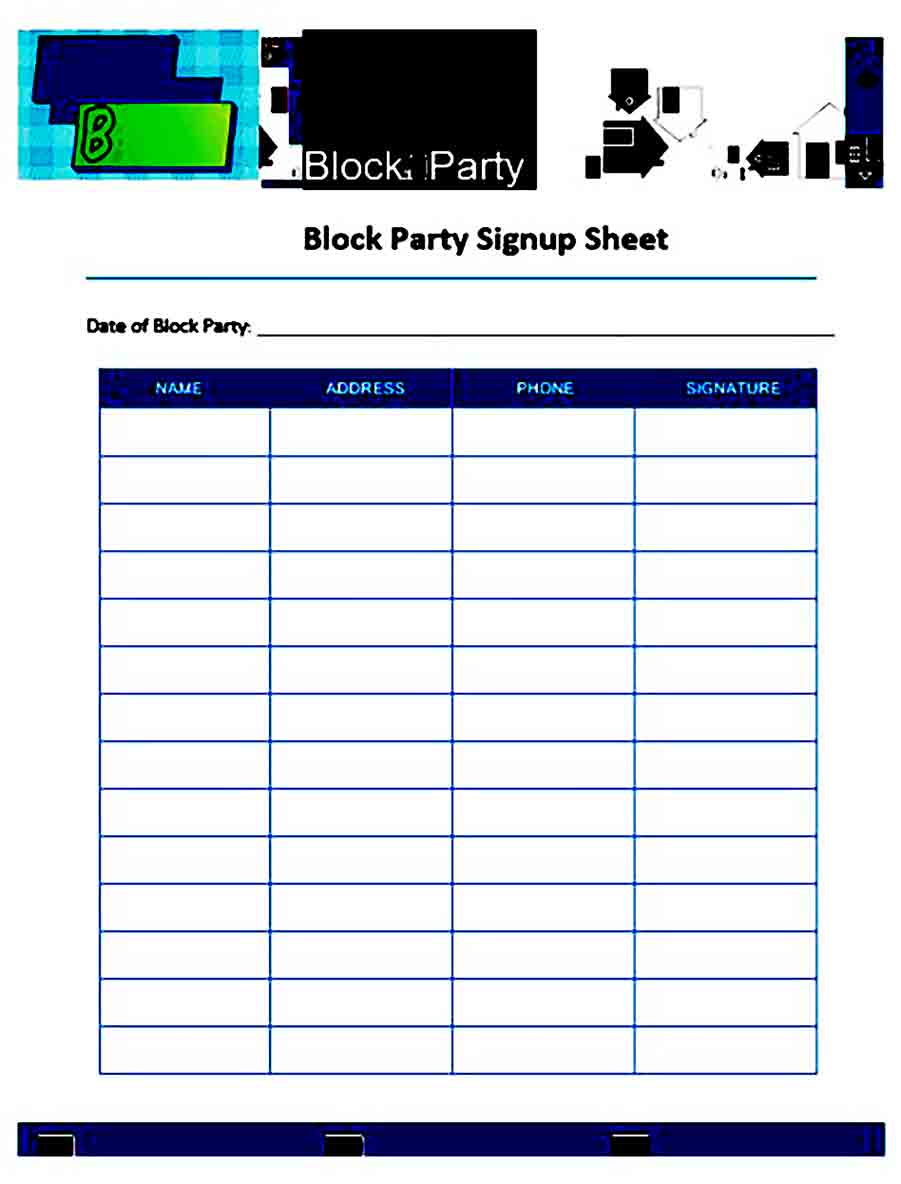 Party sign up Sheet templates