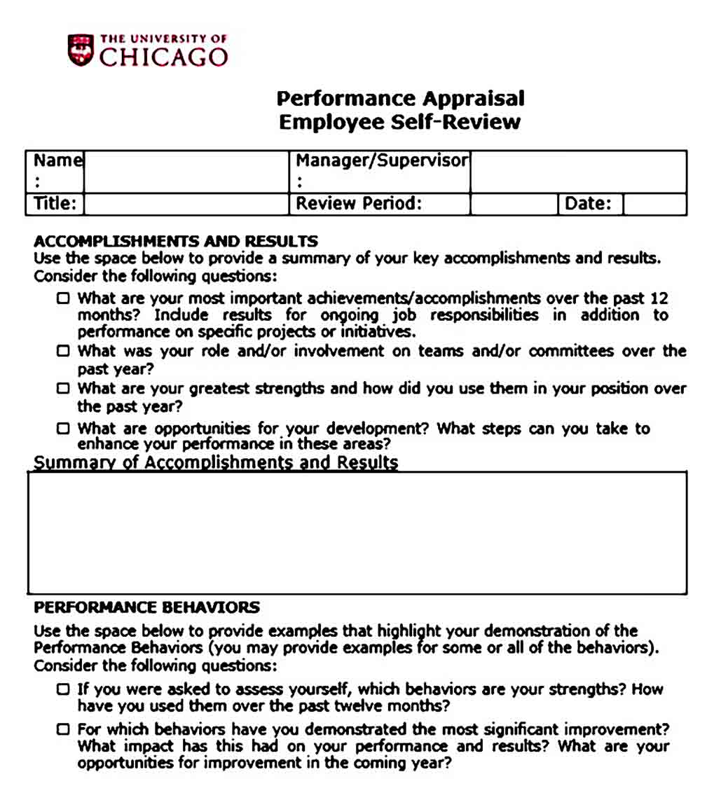Performance Appraisal Employee Self Review