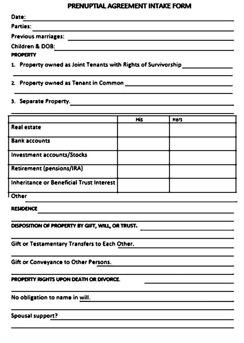 Prenuptial Agreement Form