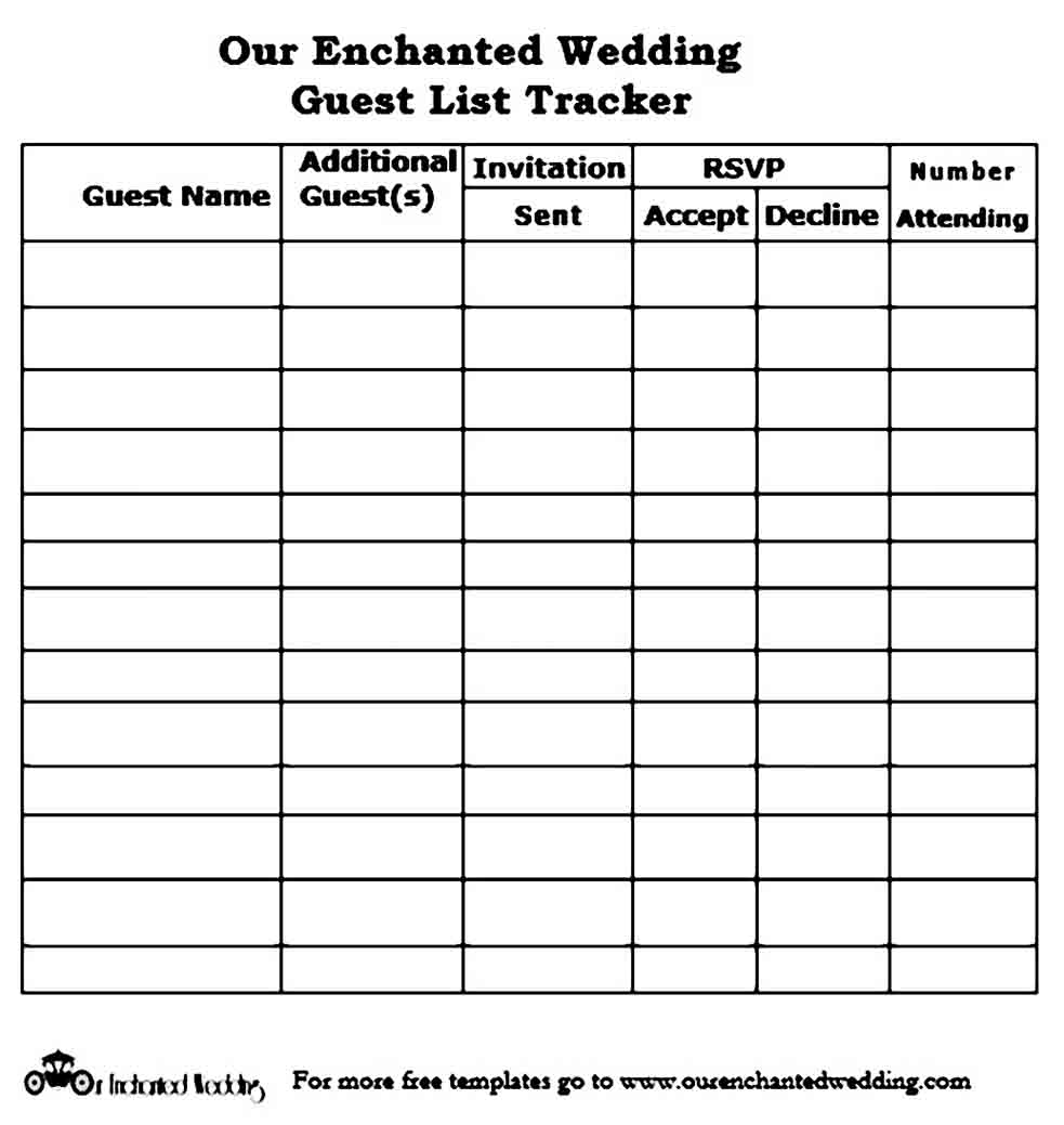 Print Wedding Guest List templates
