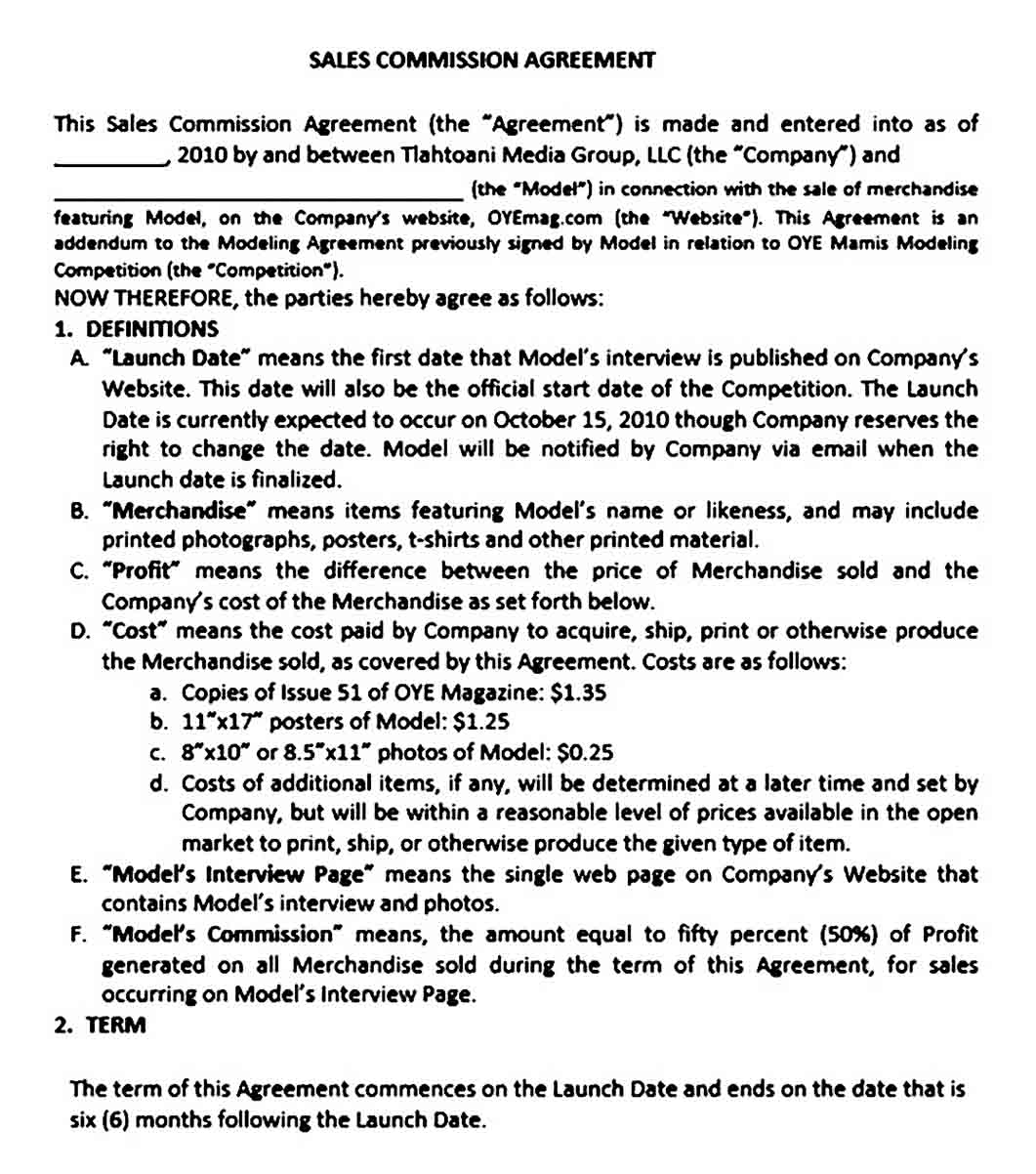 Sample Sales Commission Agreement