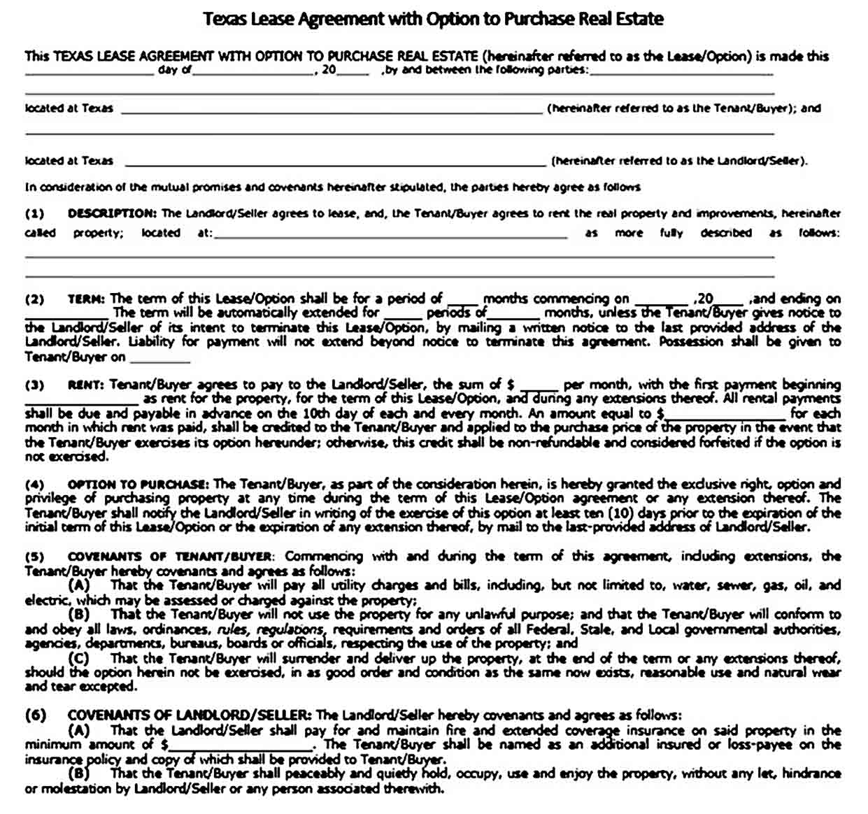 Sample Texas Residential lease agreement templates