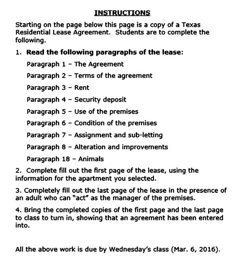 Sample texas residential lease agreement