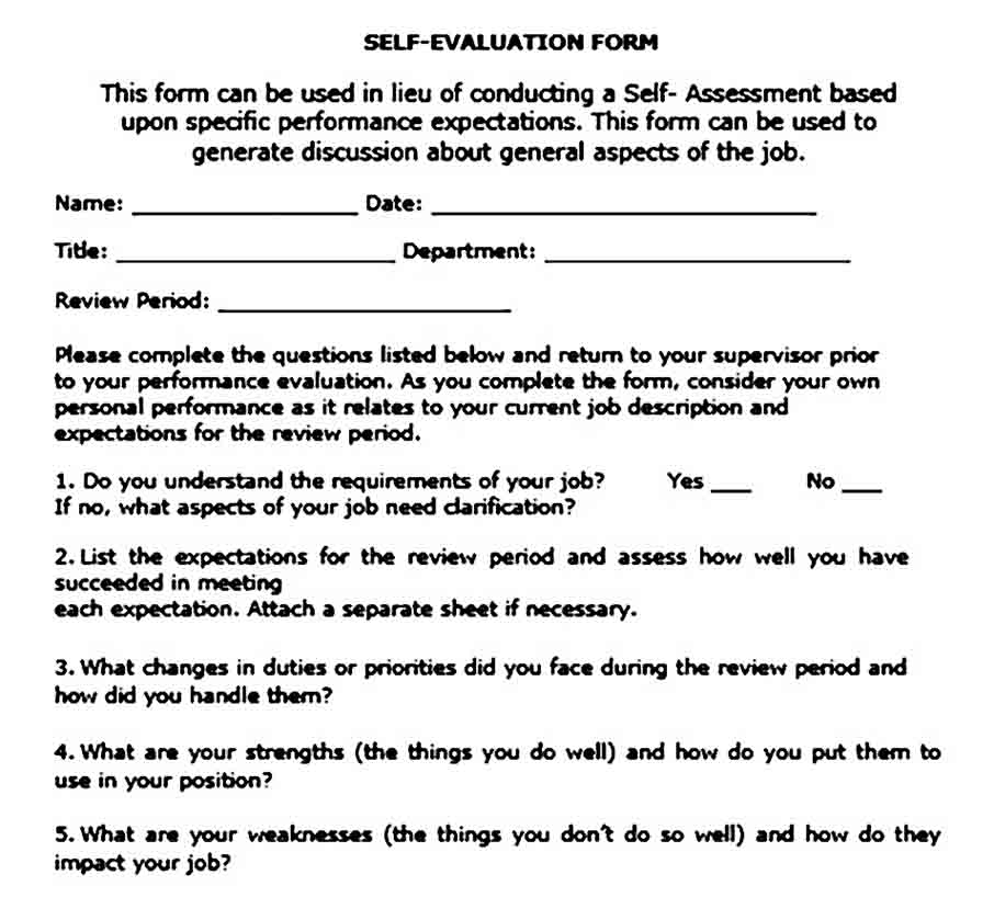 Self Evaluation for Performance Review