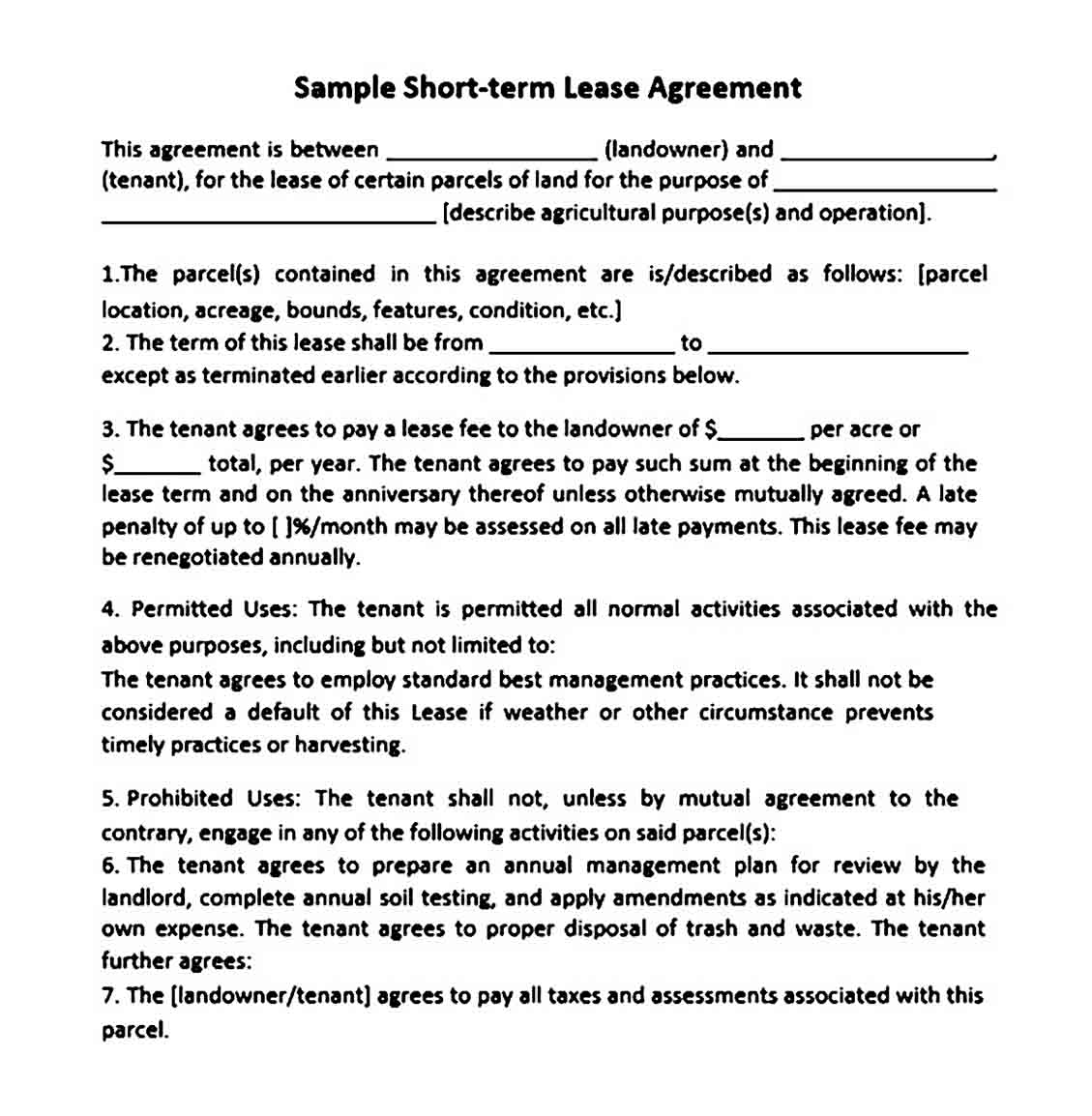 Short Term Land Lease Agreement