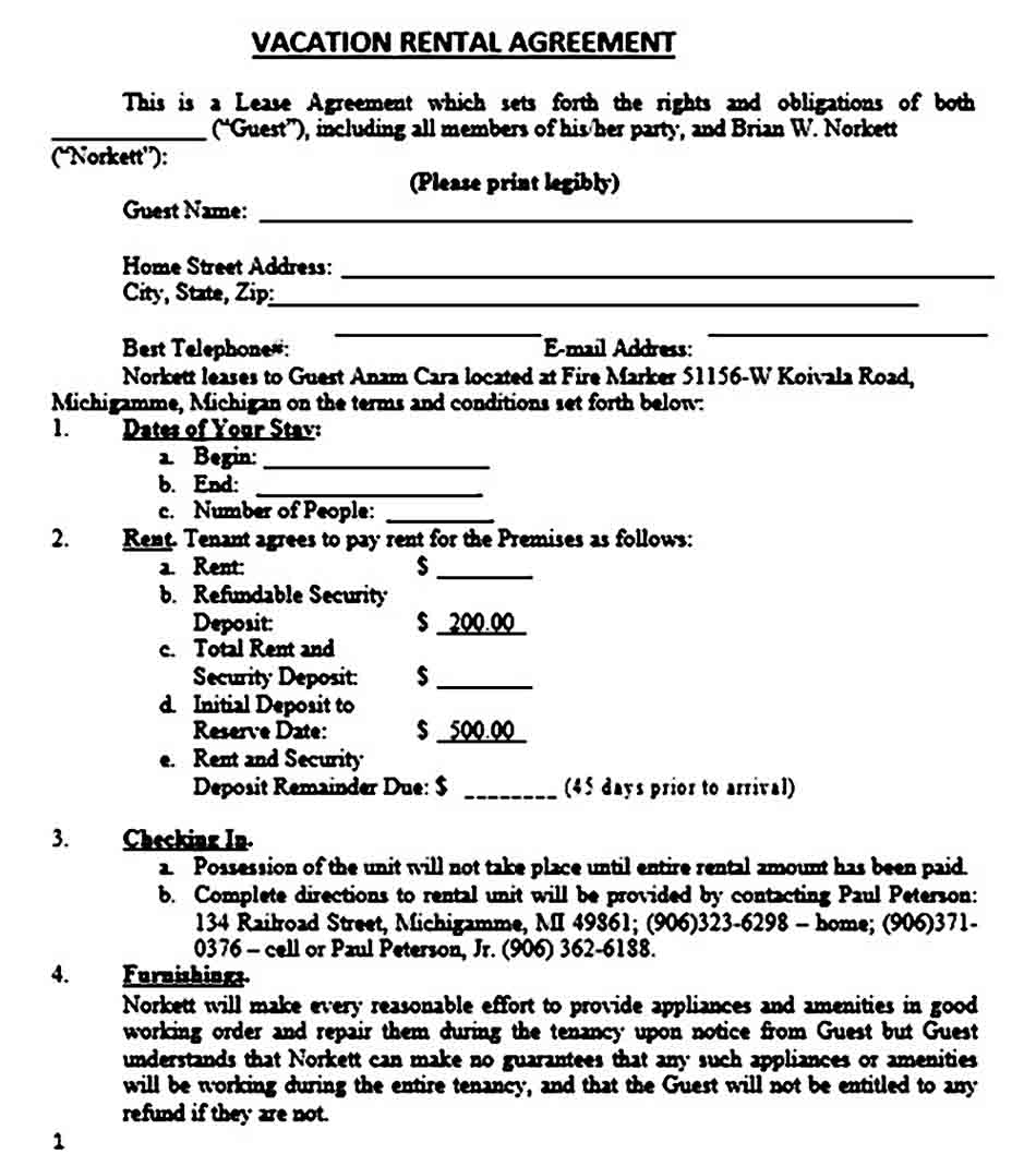 Vacation Rental Agreement 1