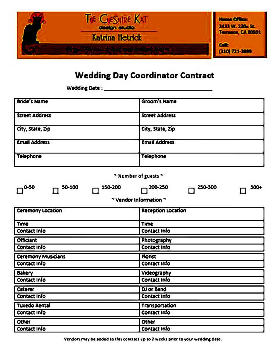 Wedding Day Planner Contract