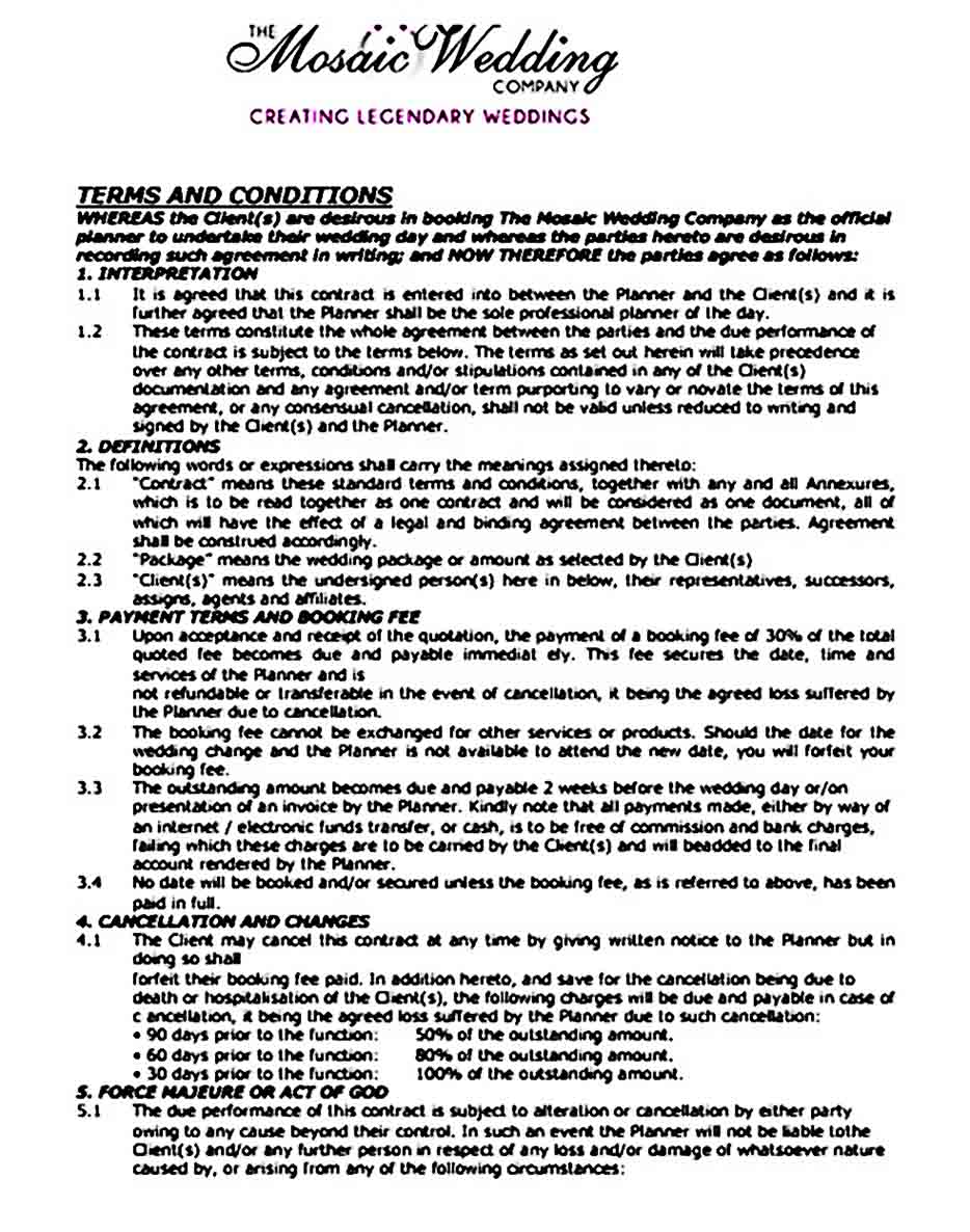 Wedding Planner Contract Terms and Conditions