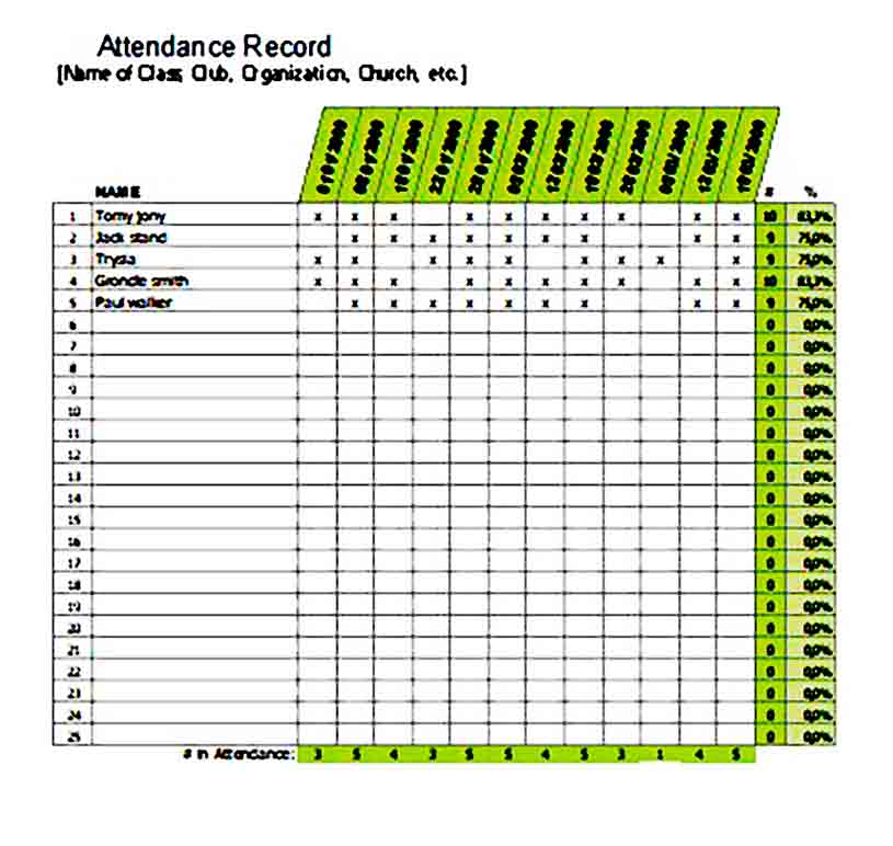 attendance record templates