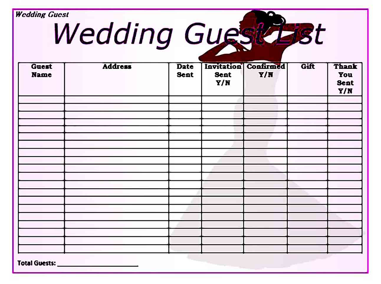 blank wedding guest list templates word