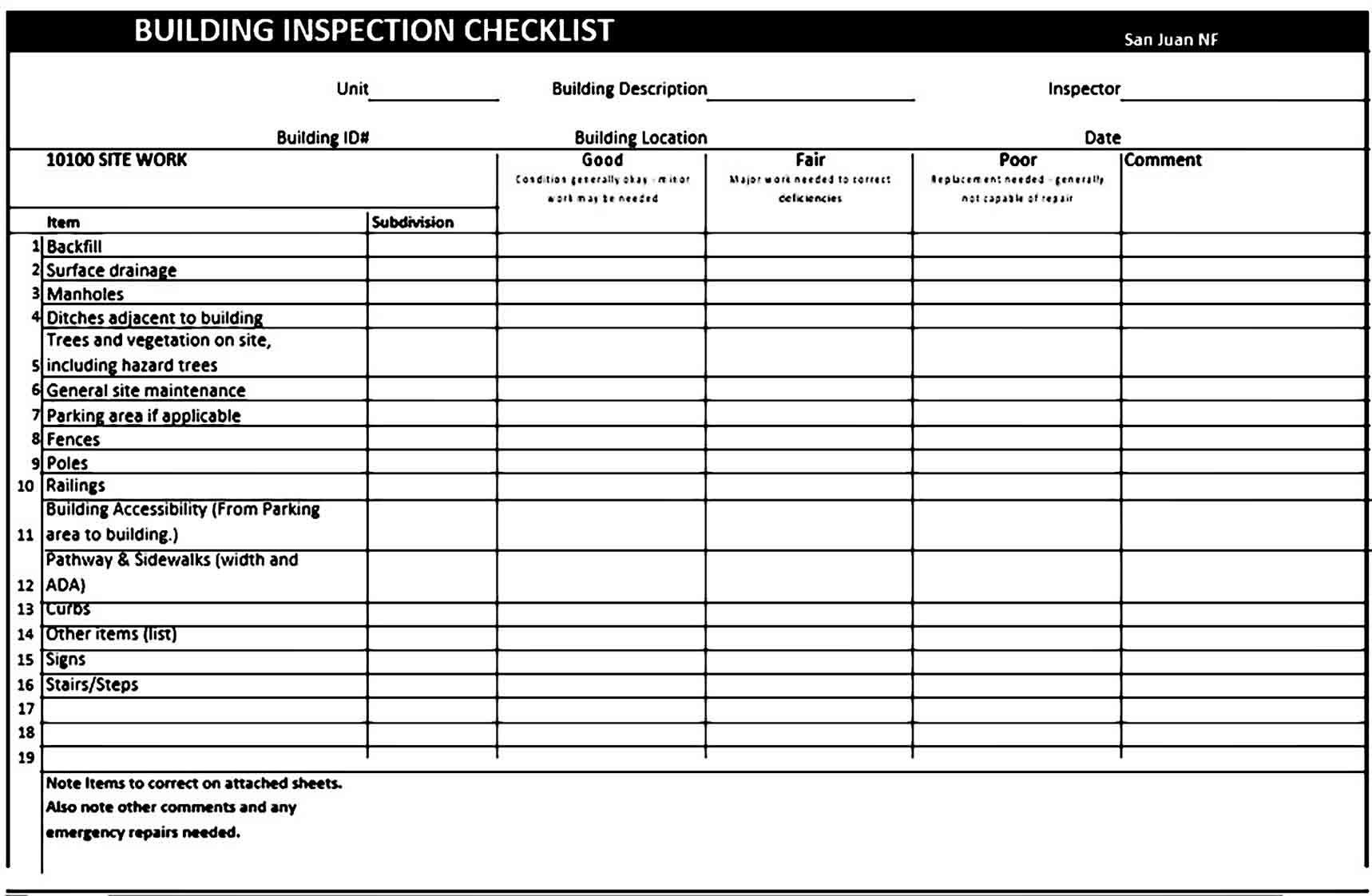 building inspection checklist templates