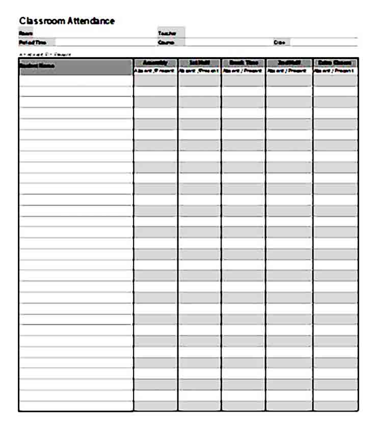 classroom attendance sheet