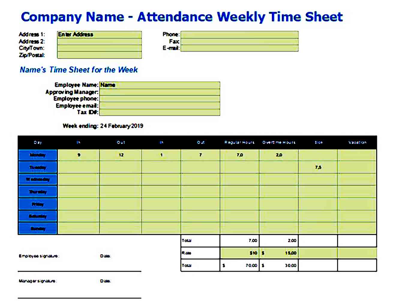company weekly attendance sheet