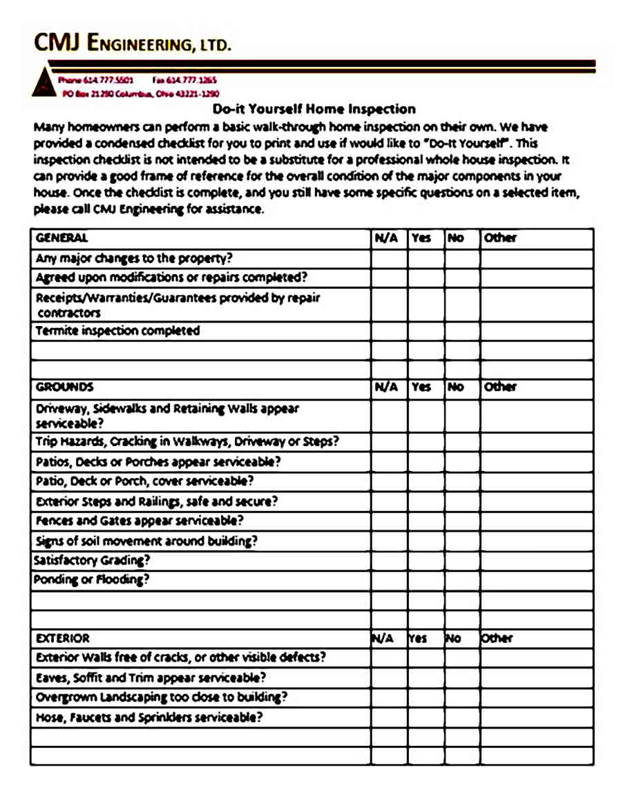 diy home inspection checklist