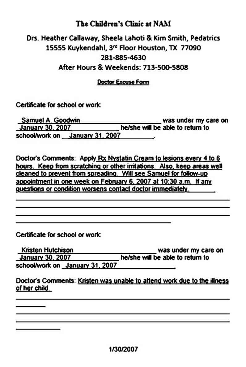 doctor note templates
