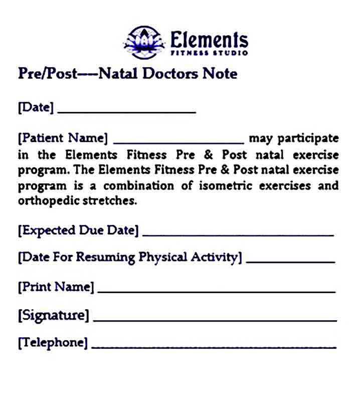 elements pre post natal doctors note