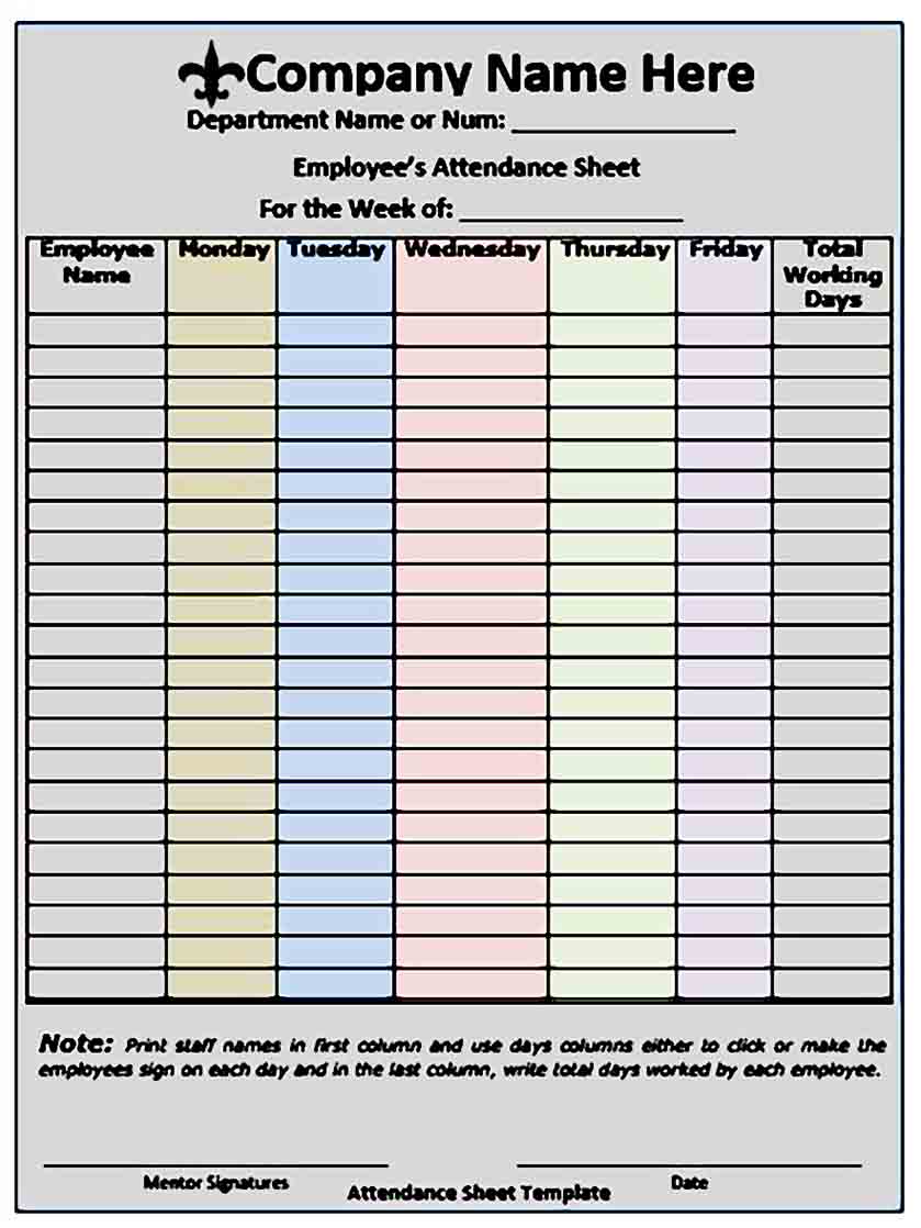 employee attendance sheet
