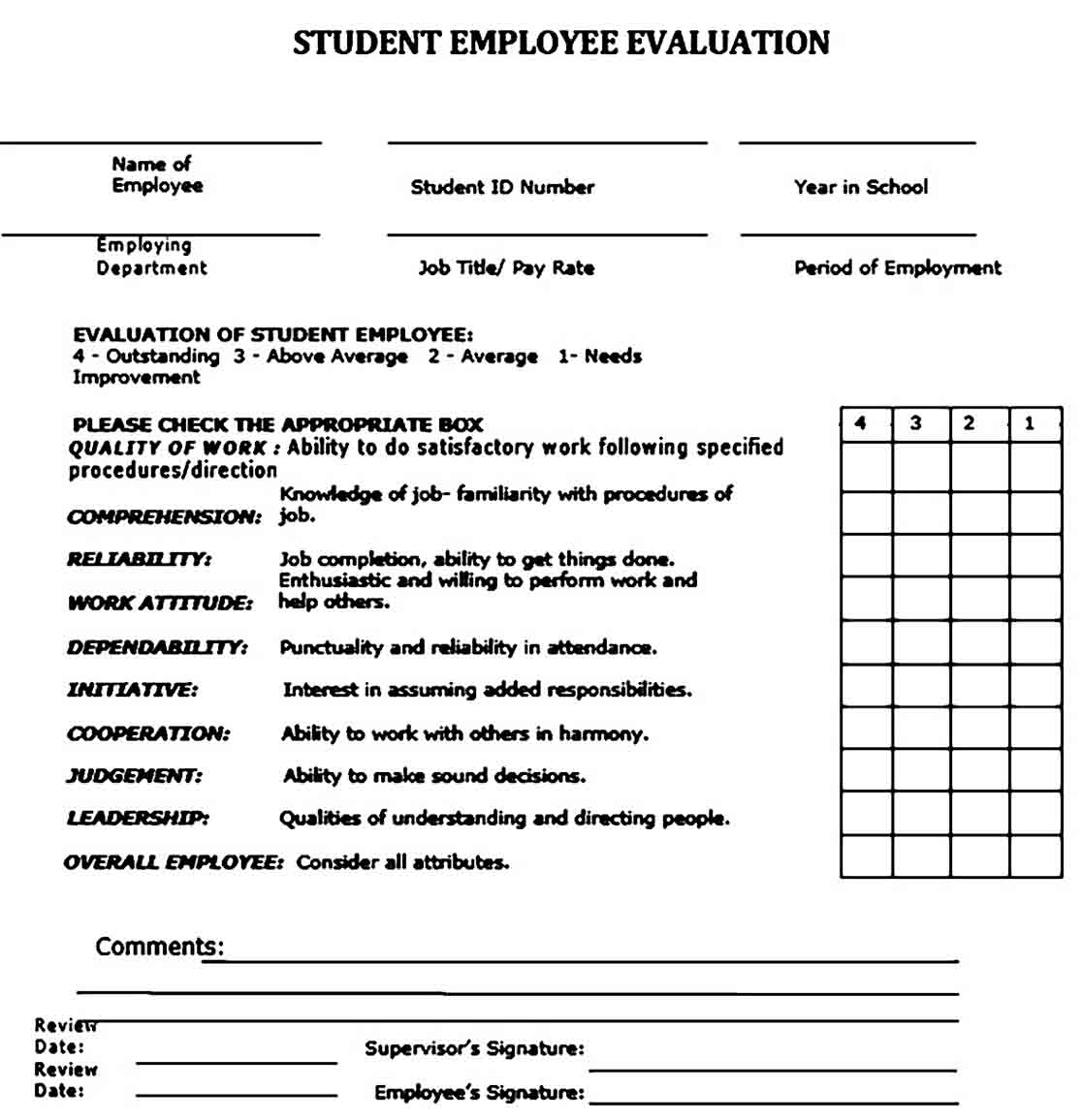 employee evaluation form 1 1