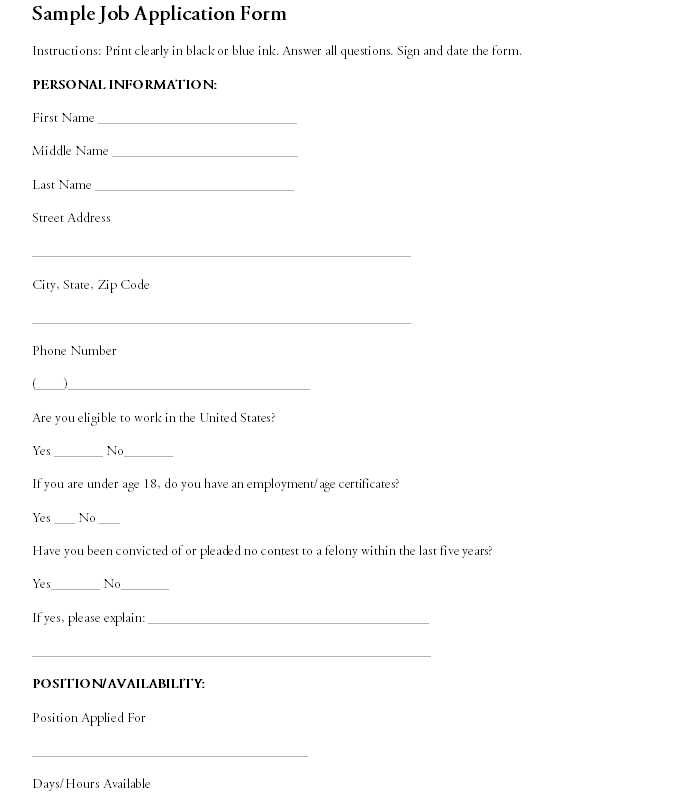 employment application template 10