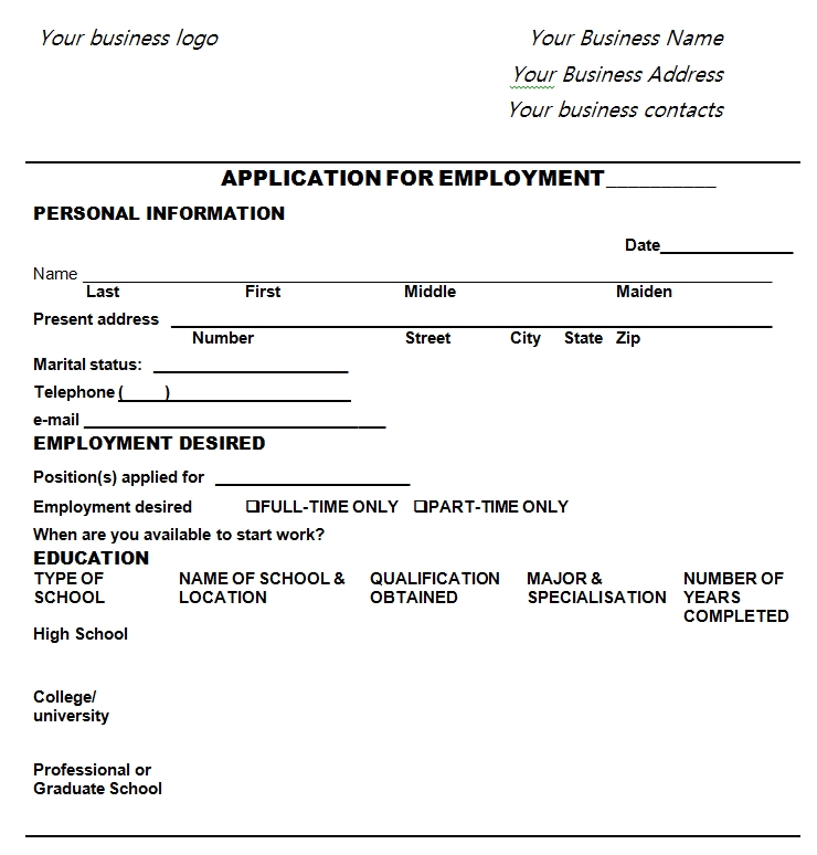 employment application template 19