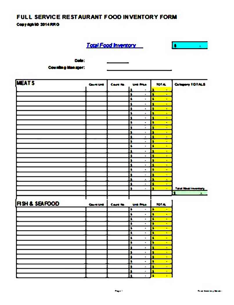 food inventory excel templates