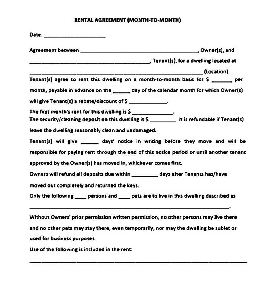 month to month room rental agreement