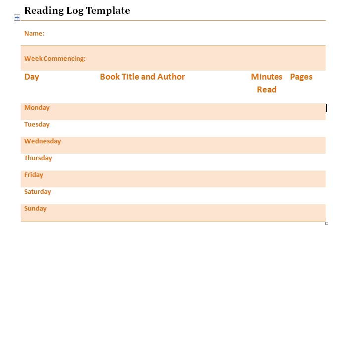 reading log template 41