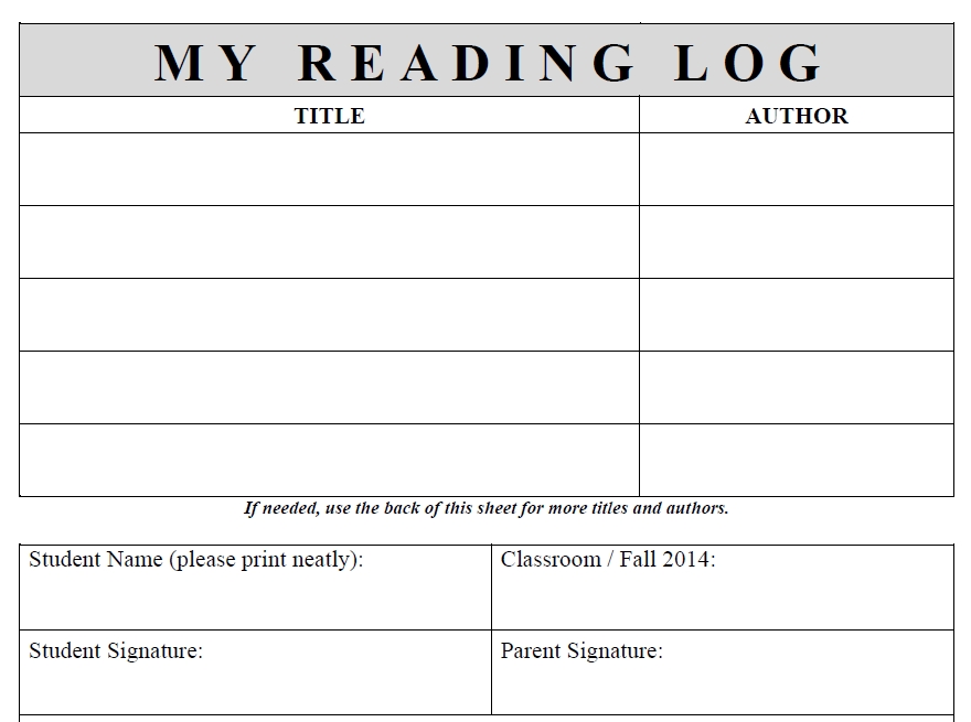 reading log template 47