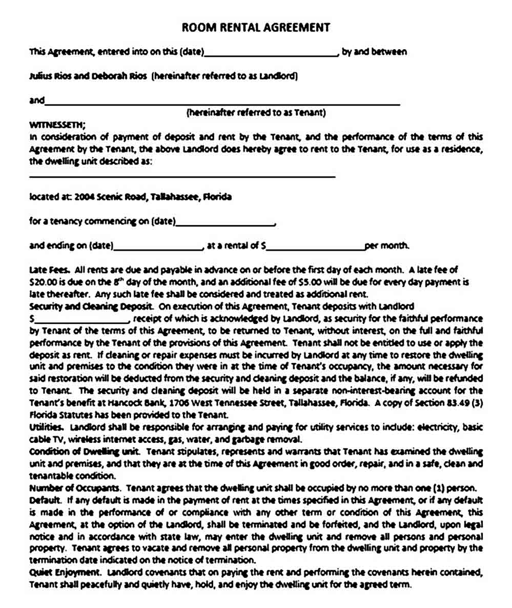sample room rental agreement