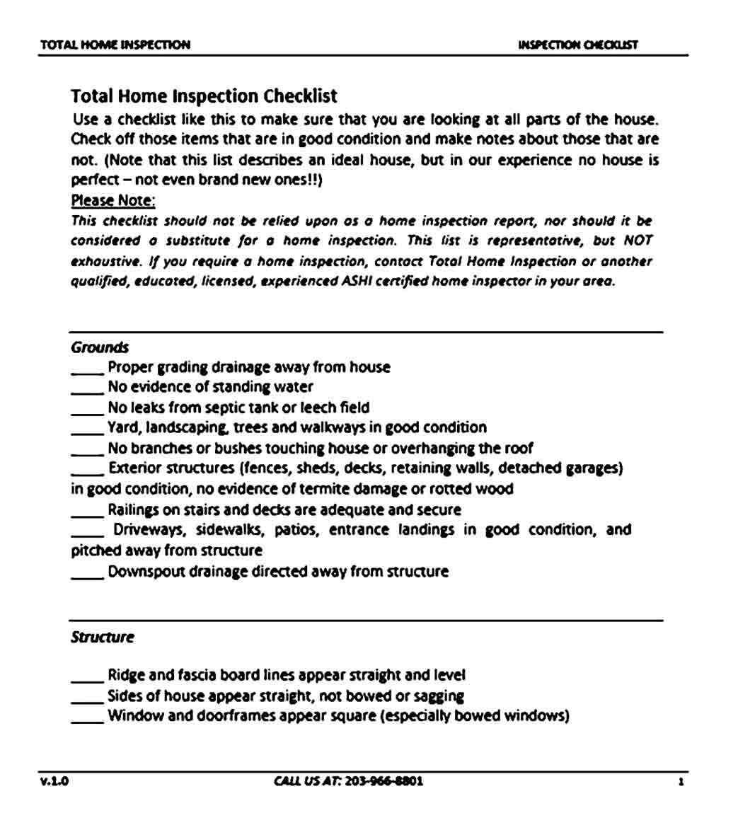 total home inspection sample checklist