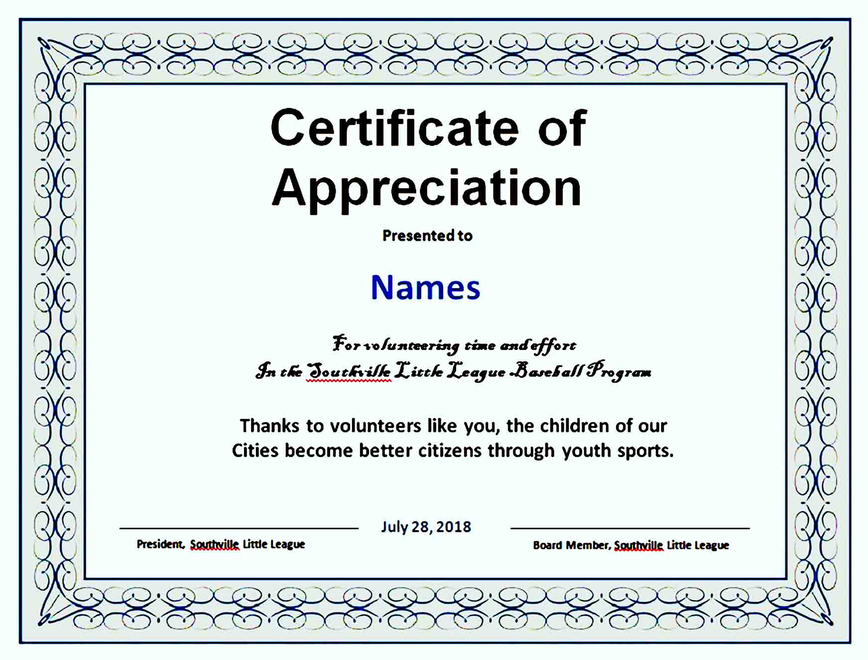 Certificate of Appreciation 13