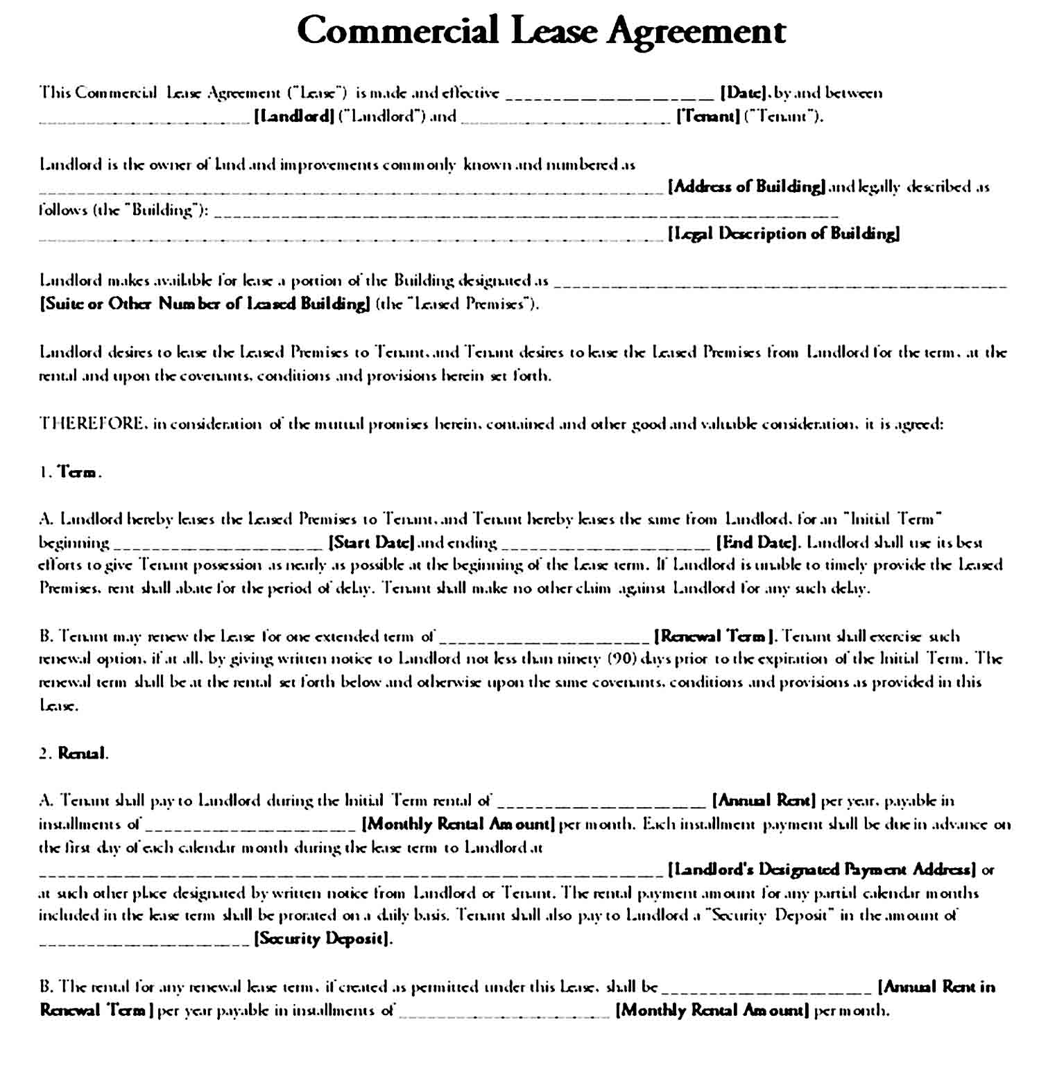 Commercial Lease Agreement Template 01