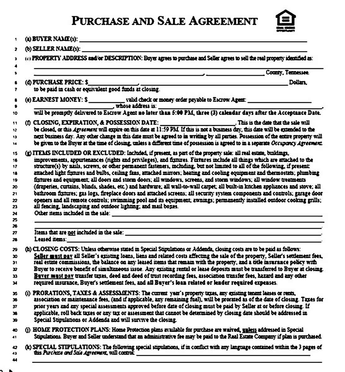 Home Purchase and Sale Agreement
