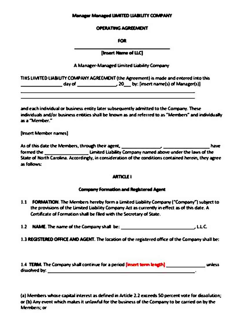 Manager Managed LLC Operating Agreement templates