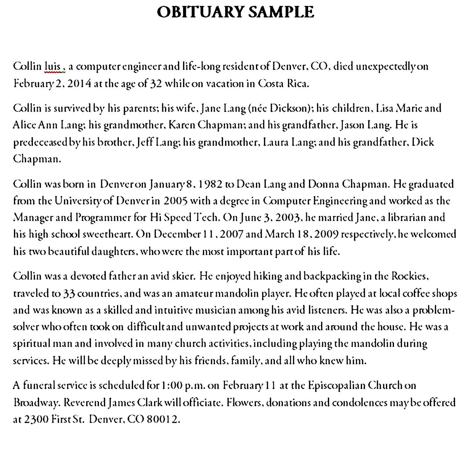 Obituary Samples Word 03